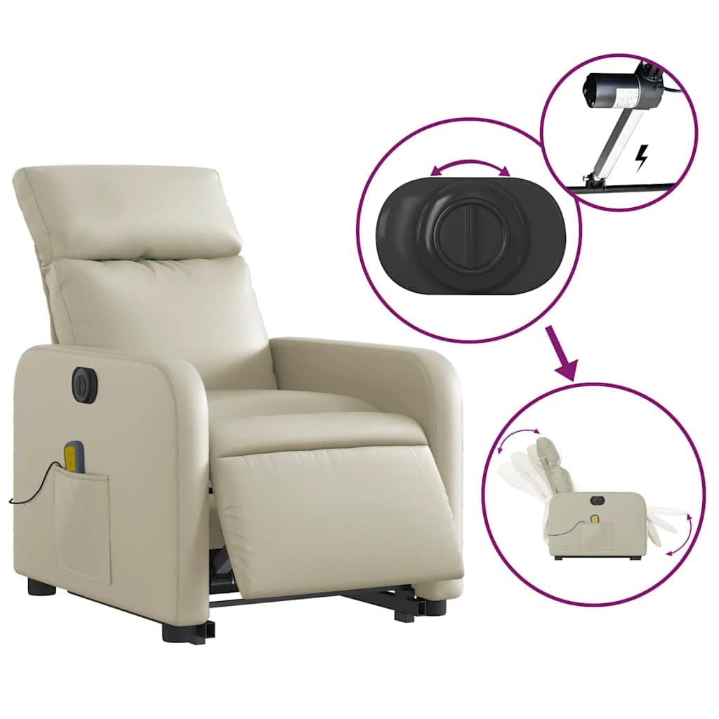 Sillón elevador eléctrico reclinable con masaje por vibración, 6 puntos de masaje, función elevación e inclinación hasta 135°, estructura estable de madera