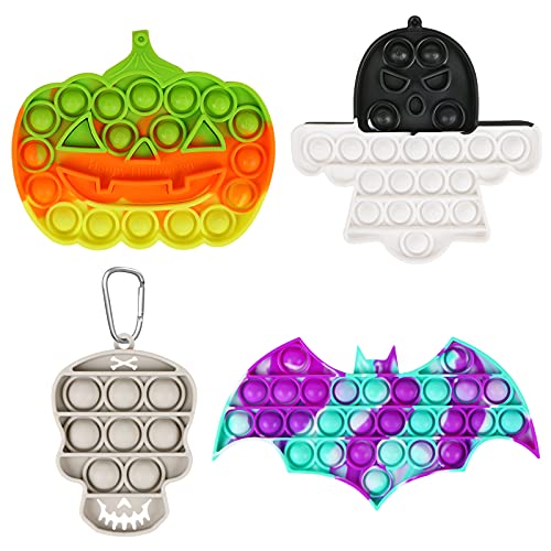 EVERMARKET 4 Pack Halloween Push Pop Bubble Sensory Fidget Toys,Rainbow Pumpking Tie Dye Bat Ghost Skull Simple Fidget Toy Bubble Popper Silicone Squeeze Toy Stress Relief Hand Toys