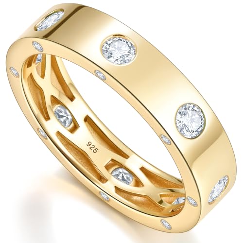 LEONIDS Dainty Eternity Wedding Rings for Women | Moissanite or Lab Grown Emerald 925 Sterling Silver 14K Gold Plated Stackable Band Non Tarnish | Birthday Jewelry Gifts for Her Size 4-10 - Main Image