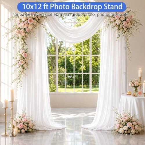 Image of Emart 10 x 12ft (H X W) Photo Backdrop Stand Kit, Adjustable Photography Video Studio Background Stand Support System for Photo Booth Muslin