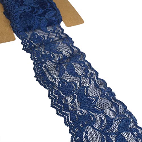 Lace Realm 2″×10 Yards Stretch Floral Pattern Lace Ribbon Trim Lace for Headbands Garters Decorating Floral Designing & Crafts (Navy)