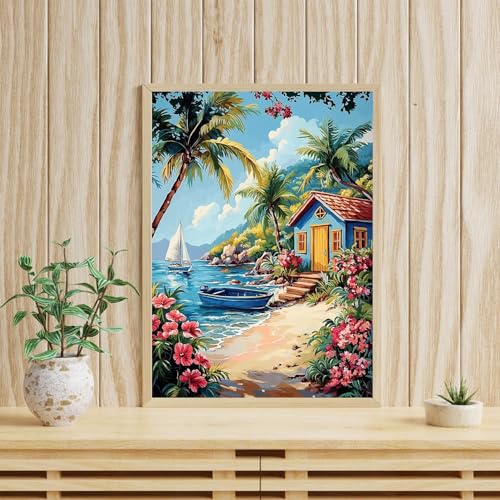 Image of ARPADAMO Beach Landscape Diamond Art Kits for Adults,5D Diamond Painting DIY Landscape Diamond Art Diamond Painting Kits for Adult,Round Full Drill Diamonds, Diamond Art Kits for Home Decor-12x16inch
