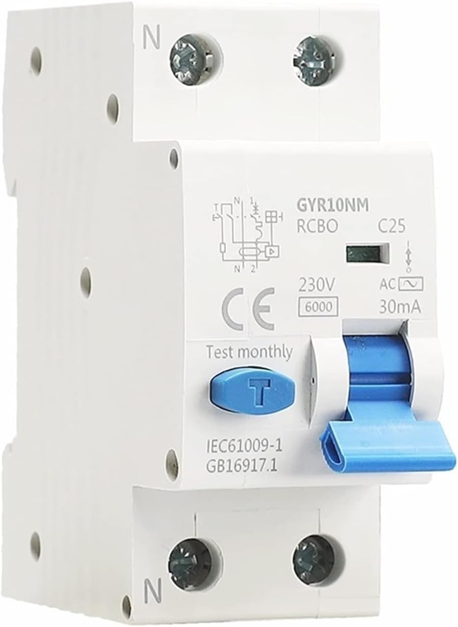 ALKOY Circuit breakerGYR10NM AC Type RCBO Magnetic Type Residual Current Circuit Breaker with Over Current and Leakage Protection Din Rail 1Pcs (Size : 2P 40A 30mA) (Size : 2P 25A 30mA)