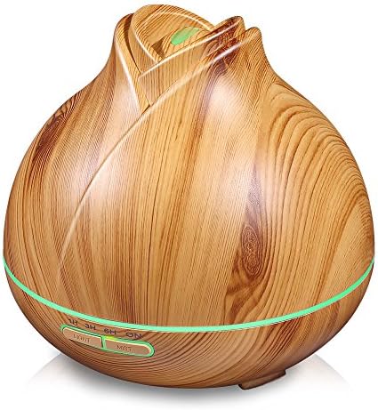 Aroma Essential Oil Diffuser, 400ml Ultrasonic Cool Mist Humidifier with 7 Color LED Lights, 2 Adjustable Mist Mode, Waterless Auto Shut-Off for Home Yoga Office Spa Baby Room, MZvul Wood Grain