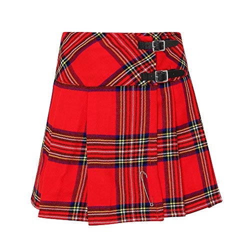 Glasgow Kilt Company – Minigonna In Tartan Scozzese Autentico, Materiale Lana Acrilica Morbida, Stile A Portafoglio Con Cinturini In Pelle, Taglie Dalla 6 Alla 26