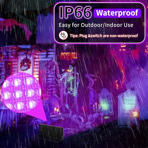 Image of 100W LED Black Lights with Switch+Plug, IP66 Waterproof, 1 Pack | Blacklight Flood Light for Halloween, Neon Glow Party Supply, Bedroom, Fluorescent Poster, Body Paint, Outdoor