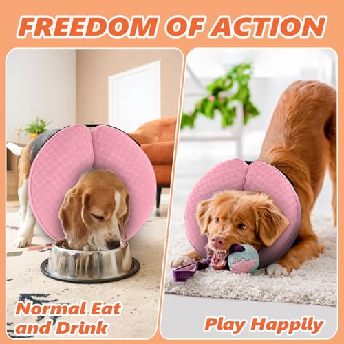 Image of Inflatable Dog Cone Collar After Surgery, Soft Dog Cone for Large Medium Small Dogs and Cats, Adjustable Blow up Neck Donut, Pet Recovery E Collar Alternative Not Block Vision(Pink,S)