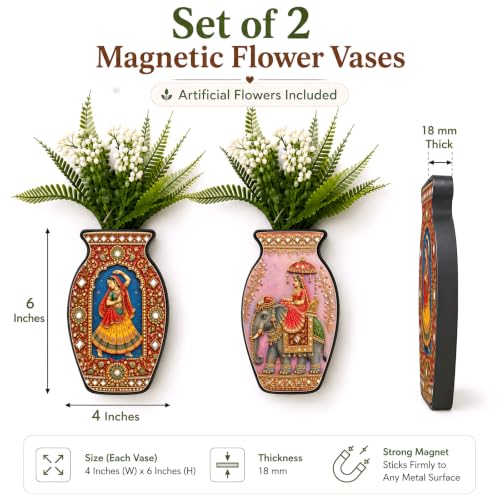 Image of Regalo Casila Magnetic Artificial Flower Vase Fridge Magnets Set of 2 Rajasthani Folk Art Royal Elephant Traditional Indian Refrigerator Kitchen Home Office Decor Housewarming Gift