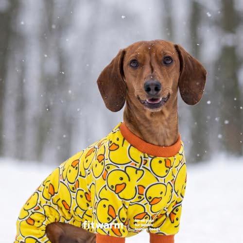 Image of Fitwarm Funny Duck Dog Pajamas, Dog Winter Clothes for Small Dogs Girl, Lightweight Velvet Pet Jumpsuit, Cat Onesie, Yellow, Small