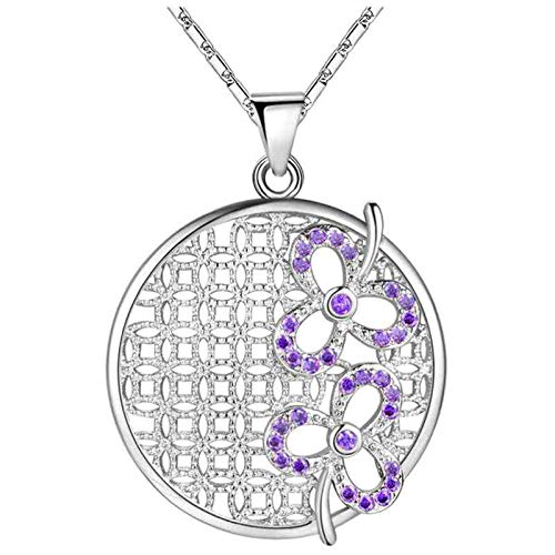 Banemi Collares Mujer, Collar Personalizable Base Chapada En Oro Púrpura Flor Zirconia Cúbica Regalo Aniversario de Pareja