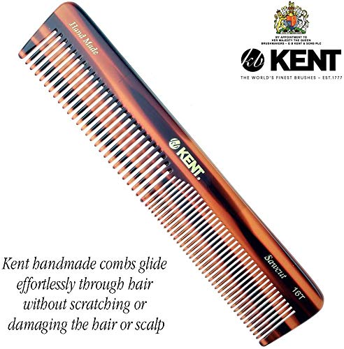 Kent 16T Double Tooth Hair Dressing Table Comb, Fine and Wide Tooth Dresser Comb For Hair, Beard and Mustache, Coarse and Fine Hair Styling Grooming Comb for Men, Women and Kids. Made in England