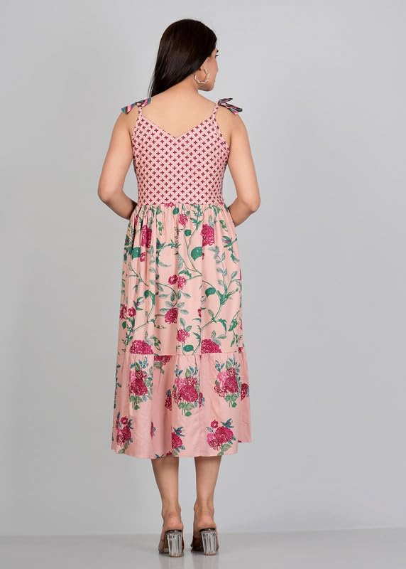 Image of Trendy Stylish Beautiful Shoulder Strap Sleeveless Kurti for Women's Ethnic Wear Gown (Baby Pink)