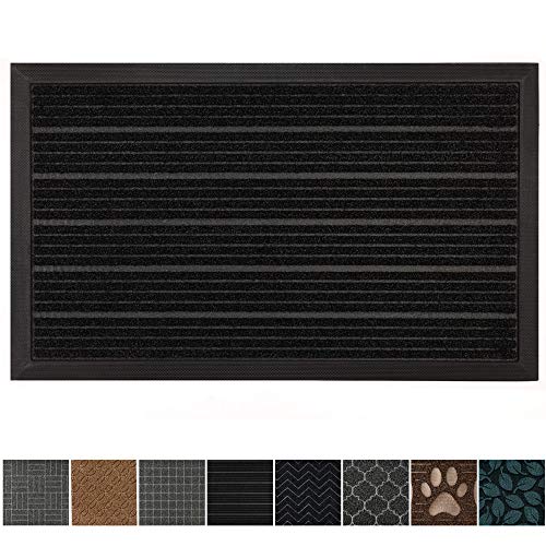 GRIP MASTER Durable All-Natural Tough Rubber Doormats, 29x17 Size, Waterproof Boots Scraper Mats, Commercial Heavy Duty Indoor Outdoor Door Mat for Winter Snow, Low-Profile Easy Clean, Black Lines