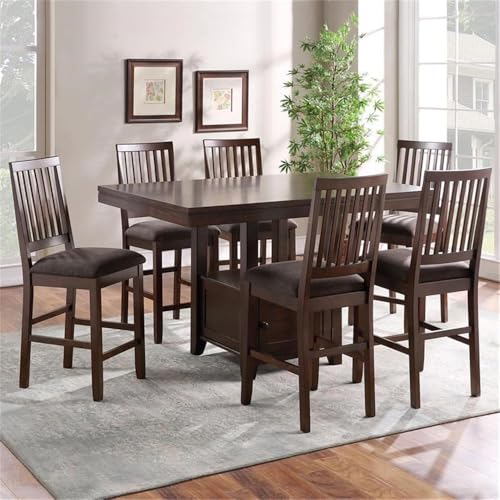 BOWERY HILL Transitional Espresso Wood 7-Piece Counter Storage Dining Set