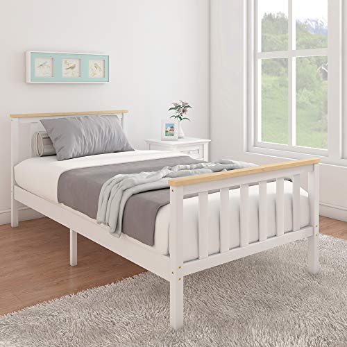 Panana Lit Simple Adult en Bois 1 Place Design Comfort 196 x 98 x 82 cm Blanc