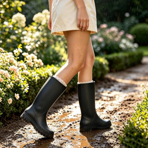 Image of XZV Wide Calf Rain Boots Women Waterproof PVC Rubber Boots