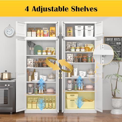 Image of Steeloong 86 inchMetal Pantry Storage Cabinet with Doors & 4 Adjustable Shelves