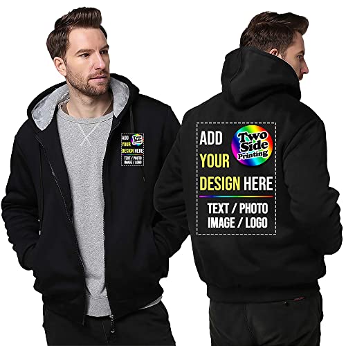 Custom Fleece Hoodie Jacket 2 Side Front Back Print Design Your Own Flannel Thick Winter Warm Thermal Zip up