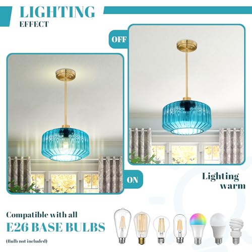 Image of Blue Pendant Lights Gold Schoolhouse Ceiling Light Fixture Mid Century Modern Pendant Lighting Large Glass Chandelier Hanging Lights for Kitchen Island Dining Room Hallway