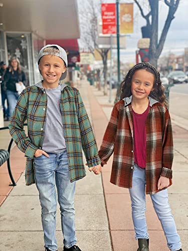 Geckatte Kids Boys Girls Button Down Shirts Long Sleeve Lightweight Plaid Hooded Flannel Shirt Cute Tops2