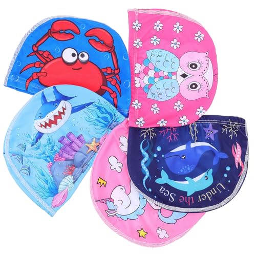 Toddmomy Gorros de Natación Infantiles Set de 5 Diseño de Dibujos Animados de Poliéster Resistentes al Desgaste y Elásticos Fiesta Verano