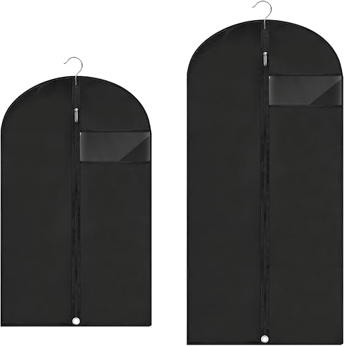 Bolsas de vestir para vestidos de largo, 60 pulgadas + 45 pulgadas, bolsa de ropa para almacenamiento en armario y viajes, juego de 2 (negro)