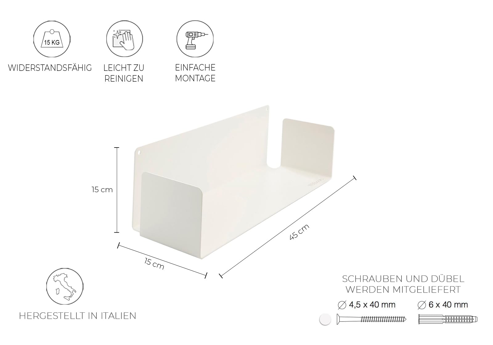 Mensole da Parete per Libri 45 cm Bianche Design Invisibile Minimalista Made in Italy