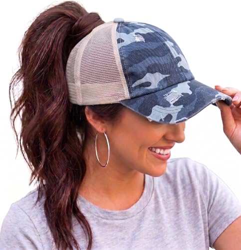 Image of Funky Junque Womens Baseball Cap Dad Hat Ponytail Messy Bun Trucker Ponycap