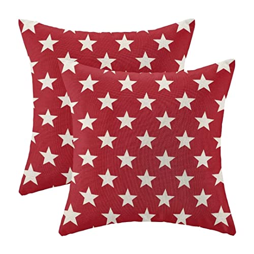 Aeioae 4Th Of July Decorations Pillow Covers 18X18 Inch Set Of 2, Independence Day Red Stars Throw Pillows Linen Farmhouse Holiday Patriotic Cushion Case For Sofa Living Room Outdoor Decor #TOP1