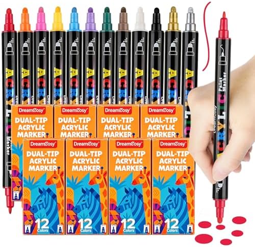 Dual-Tip Acrylic Paint Markers Bulk 96 Pack 12 Colors for Arts