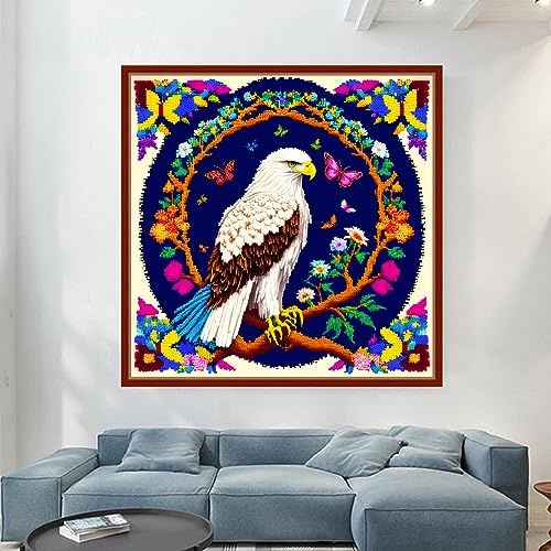 Image of Dimensean Stamped Cross Stitch Kits Full Range of Embroidery Patterns Starter Kits for Beginners Adult DIY Cross Stitches Needlepoint Kits 11CT-Eagle Flower 17.7x17.7 inch