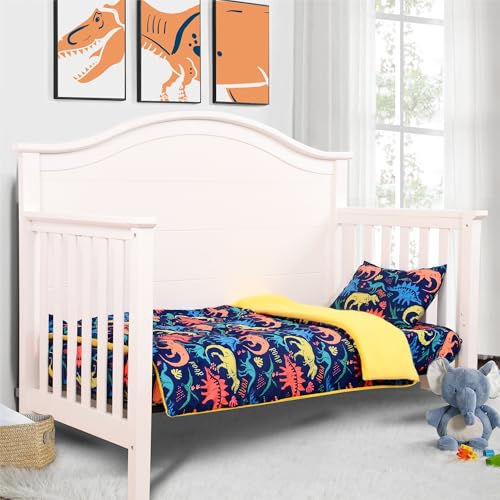 Image of Cloele 3 Piece Crib Bedding Set for Boys,Dinosaur,Quilt,Sheet&Pillowcase | Include Soft Baby Comforter,Breathable Fitted Sheet & Pillowcase,Navy Blue Nursery Baby Bedding for Boys