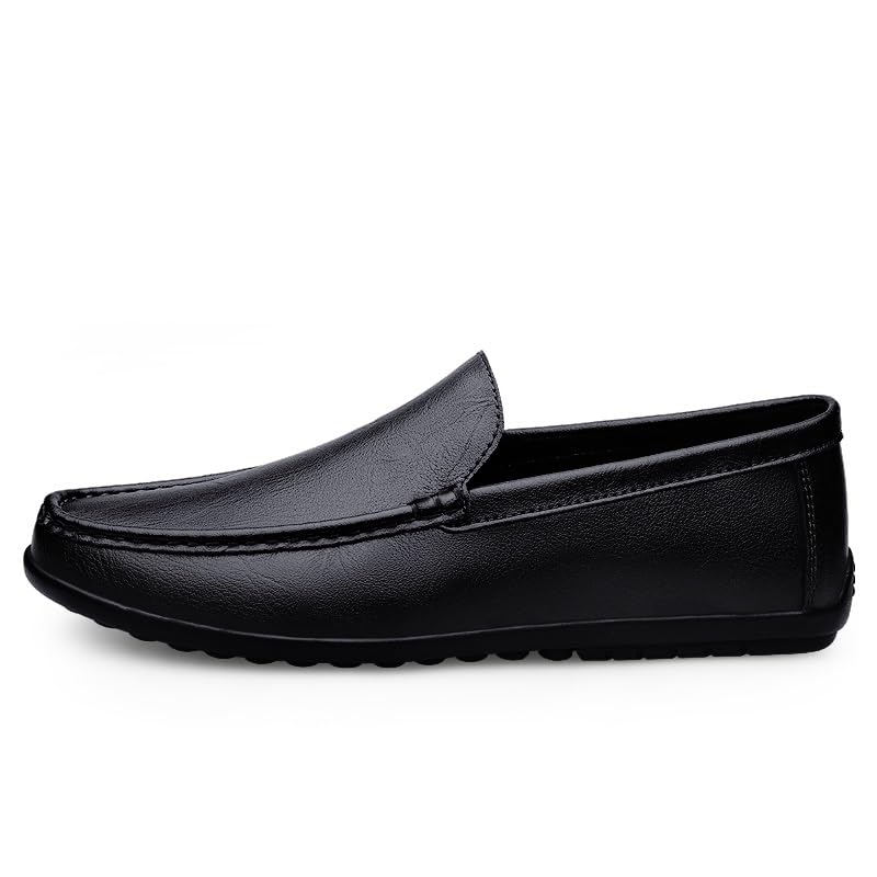 Mens Loafers Round Toe Solid Color Leather Loafer Shoes Anti-Slip Flat Heel Comfortable Walking Slip-ons3