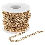 JECOMPRIS Cadena de Aluminio Dorada 5 Mm para Bricolaje, Carrete de 5 Metros, Cadena Colgante para Collar y Accesorio de Prenda, Adecuado para Fabricación de Joyas y Manualidades