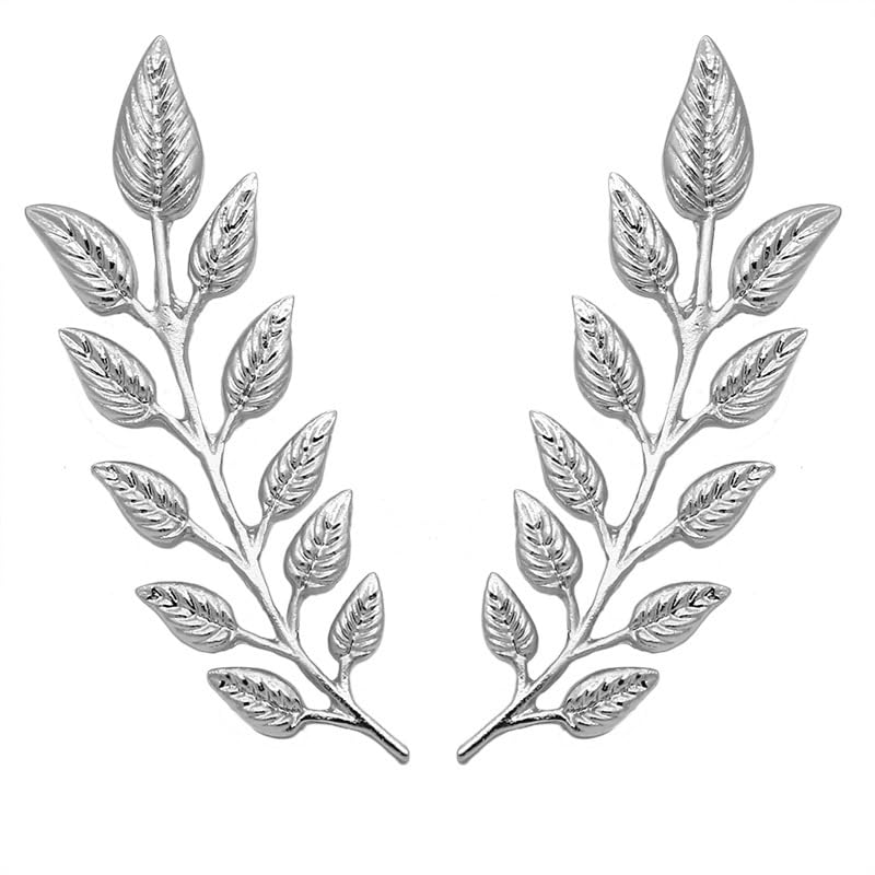 Image of coadipress Gentlemen Gold Silver Leaf Brooches Simple Elegant Retro Double Leaf Collar Pin Brooch Gold Silver Plant Leaves Brooches