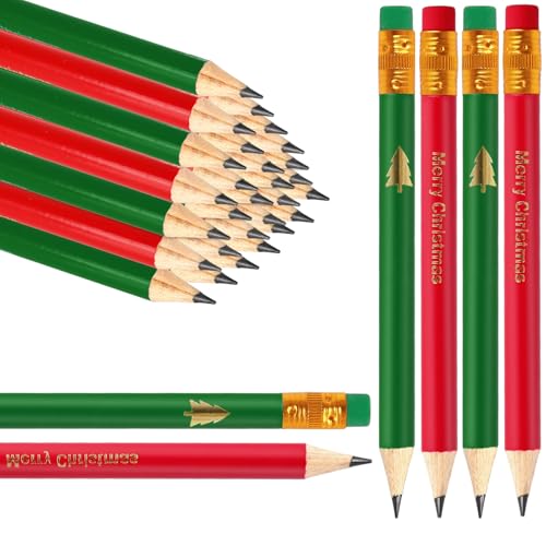 Lápices de grafito cortos navideños 50 piezas rojo y verde miniatura 1