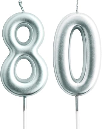 80th Candle for Cake Decoration, Number 80 Birthday Candle for Birthday Party, Wedding Anniversary, 7cm Silver Big Size Number Candles