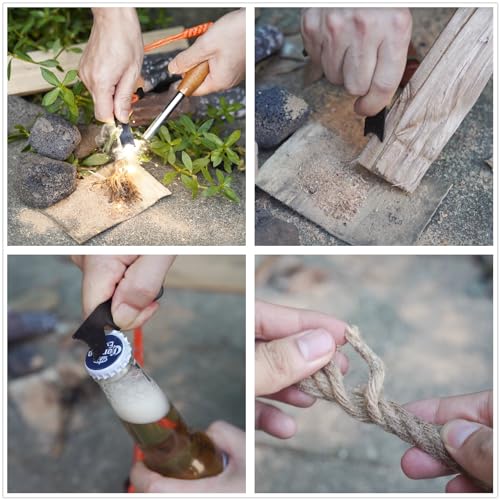 Fire Starter Survival Tool, Ferro Rod Kit with Striker, Paracord Wrist Lanyard, Wood Handle, Tinder Wick, Pouch, Waterproof Flint and Steel Fire Starter for Camping, Hiking and Backpacking Gear - Thumbnail 7