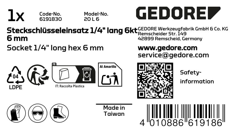 Gedore 20L6 1/4-Inch - 6 mm Long 6 Hex Screws Socket - Silver - Image 2
