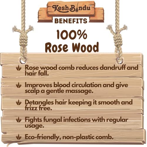 Image of Handmade Kacchi Rose sheesham Broad Wooden Comb For Men & Women Detangling, Frizz Control & Shine, Suited For All Hair Types Kangi (Wide Rosewood Comb)