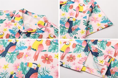 Image of SANGTREE Girls & Women's Hawaiian Shirts Button Down Short Sleeve Floral Tropical Shirt Beach Vacation Blouse Tops