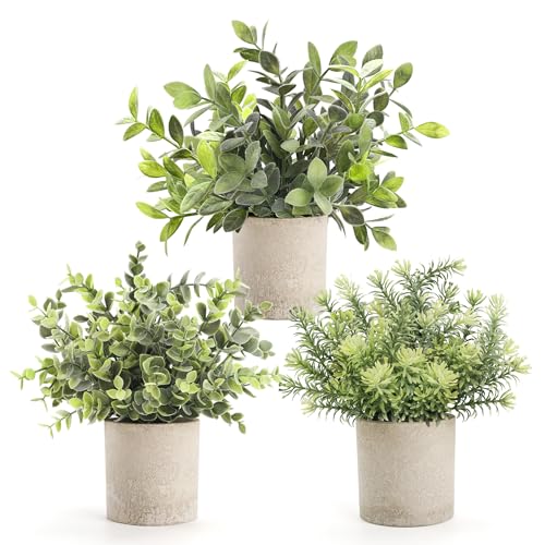 Der Rose 3 Pack Mini Potted Fake Plants Artificial Plastic