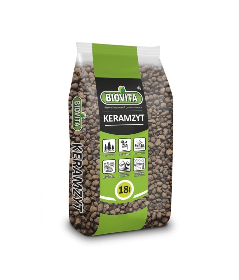 BirnePower Blähton Tongranulat Keramsit 8-16 mm Chemisch neutraler Pflanzton, Hydro & Bodenverbesserer Pflanzton Pflanzgranulat Mineral-Granulat Drainagematerial Sack 18L Hydro