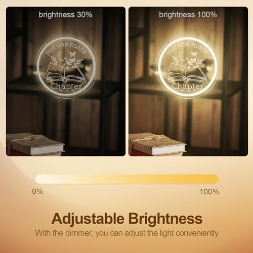 Image of Just One More Chapter Reading Nook Neon Sign, Dimmable Warm White LED Acrylic Wall Decor, 12V Book Lover Neon Light for Bedroom, Home Library, Reading Corner Decoration