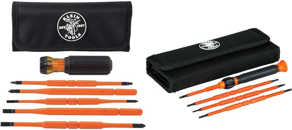 Klein Tools 8-in-1 Insulated Screwdriver Set with Interchangeable Blades, 3 Phillips, 3 Slotted, 2 Square & TORX Tips, 1000V Rated Precision Set with Phillips, Slotted & TORX Bits