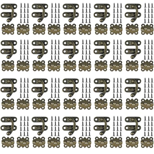 LEFTSTARER 40Pcs 1.2In Antique Cabinet Door Hinges, 20pcs latches with Screws, Bronze Butterfly Style, Small Hinges for Crafts Cabinet Wooden Jewelry Boxes (B.40 Butterfly Hinges + 20 B latches)