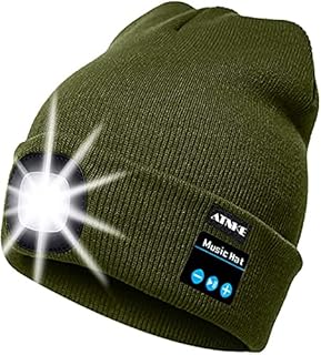 ATNKE LED Lighted Bluetooth Beanie Cap, USB Rechargeable Wireless Musical Running Hat Ultra Bright 4 LED Waterproof Light Lamp Use for Skiing Hiking Camping Cycling