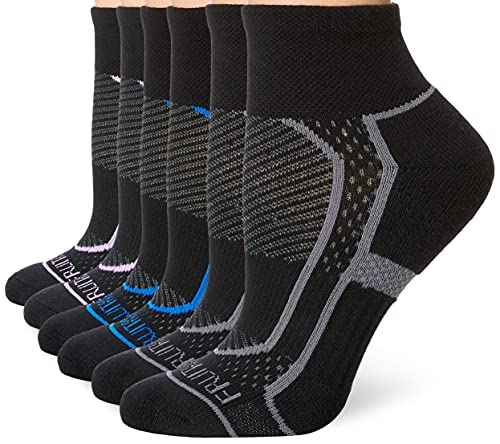 Fruit of the Loom Women's Active 6 Pair Pack Socks, Black/Blue, Black/Grey, Black/Lavender, Black/Grey, Black/Blue, Black/Lavender, Shoe Size: 4-10