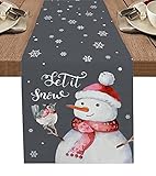 Queenker Christmas Table Runner,Snowman Grey Background Table Dresser Scarf,Dining Table Runners for...