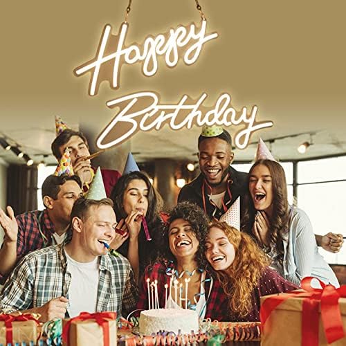 Miniatura 2 de POVOKICI Letrero de neón LED de feliz cumpleaños, luz de neón grande de 18 x 7.05 + 13.3 x 6.2 pulgadas para decoración del hogar de fiesta de